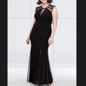 Illusion Jersey Plus Size Gown with Keyhole Back